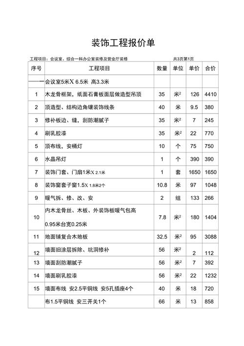 装修材料报价清单表样本