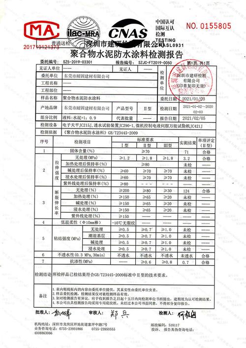 装修材料防水等级证明 防水等级检测报告